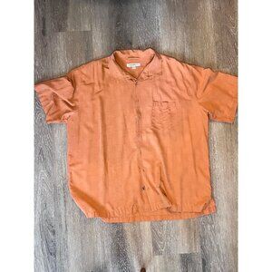 Joseph & Feiss Mens 2XLT Rust Orange Short Sleeve 100% Silk Button-Up Shirt
